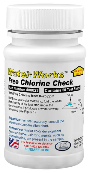 Industrial Test Systems WaterWorks 480023 Free Chlorine Test Strip, 5 Second Test Time, 0-25ppm Range (Pack of 50)