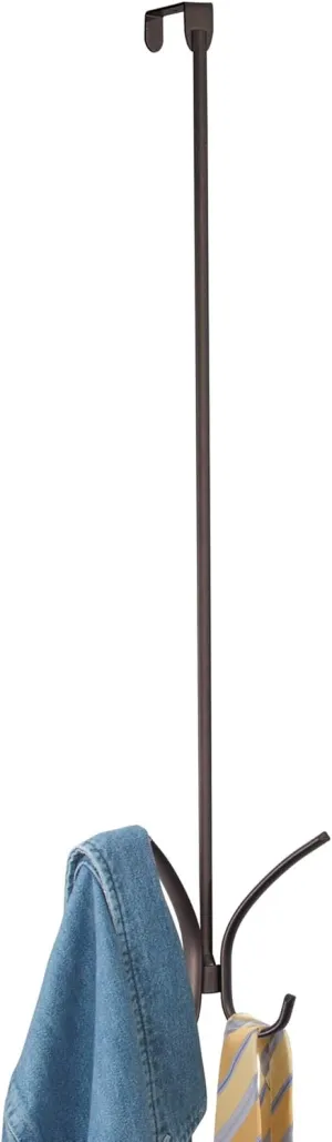 InterDesign Axis Easy Reach 24" Quad Hook, Over the Door Towel Holder or Coat Rack for Bathroom, Bedroom, Office Closet Storage, 4.7" x 3.8" x 24", Bronze