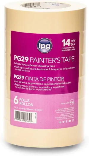 IPG PG29 Delicate Surface Masking Tape, 1.41" x 60 yd, (6-Pack)