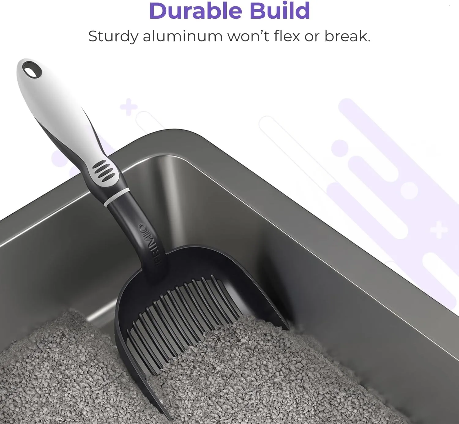 iPrimio Cat Litter Scoop Metal w/ Deep Shovel, Black - Non Stick Plated Aluminum Cat Litter Scooper with Holder - Litter Box Scooper - Metal Cat Litter Scoop - Patented Sifter w/ Holder - Solid Handle