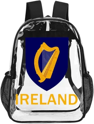 Irish Ireland National Emblem Clear Shoulders Bag Unisex Backpack for Camping Hiking Travel