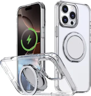 IYH 360° Rotatable Stand for iPhone 16 Pro Max Case [Compatible with Magsafe], Magnetic Ring Military Grade Shockproof Translucent Back,Matte(White)