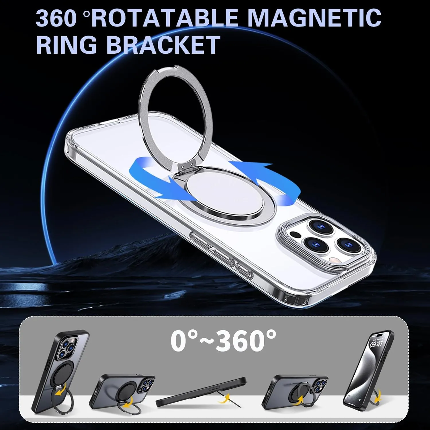 IYH 360° Rotatable Stand for iPhone 16 Pro Max Case [Compatible with Magsafe], Magnetic Ring Military Grade Shockproof Translucent Back,Matte(White)