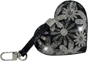 Jacqueline Kent JKKC157.BK Flower Power Heart Purse Charm Black Decorative Bag Accessory 3.75 Inches