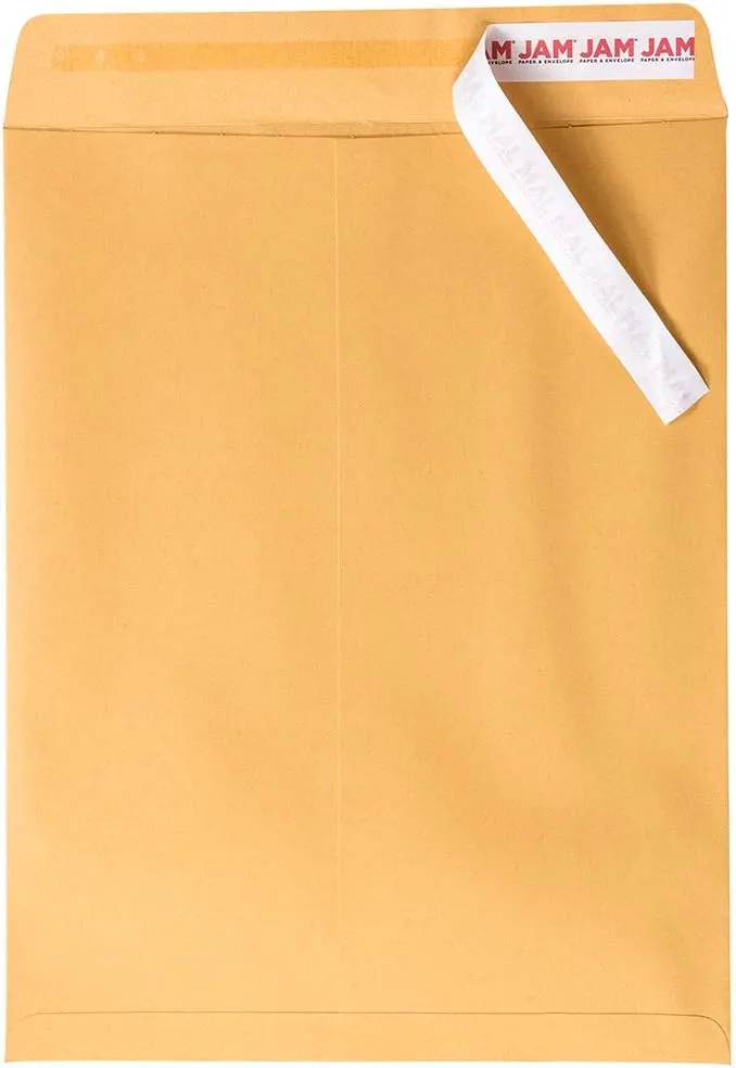 JAM PAPER 10 x 13 Open End Catalog Premium Envelopes with Peel and Seal Closure - Brown Kraft Manila - 50/Pack