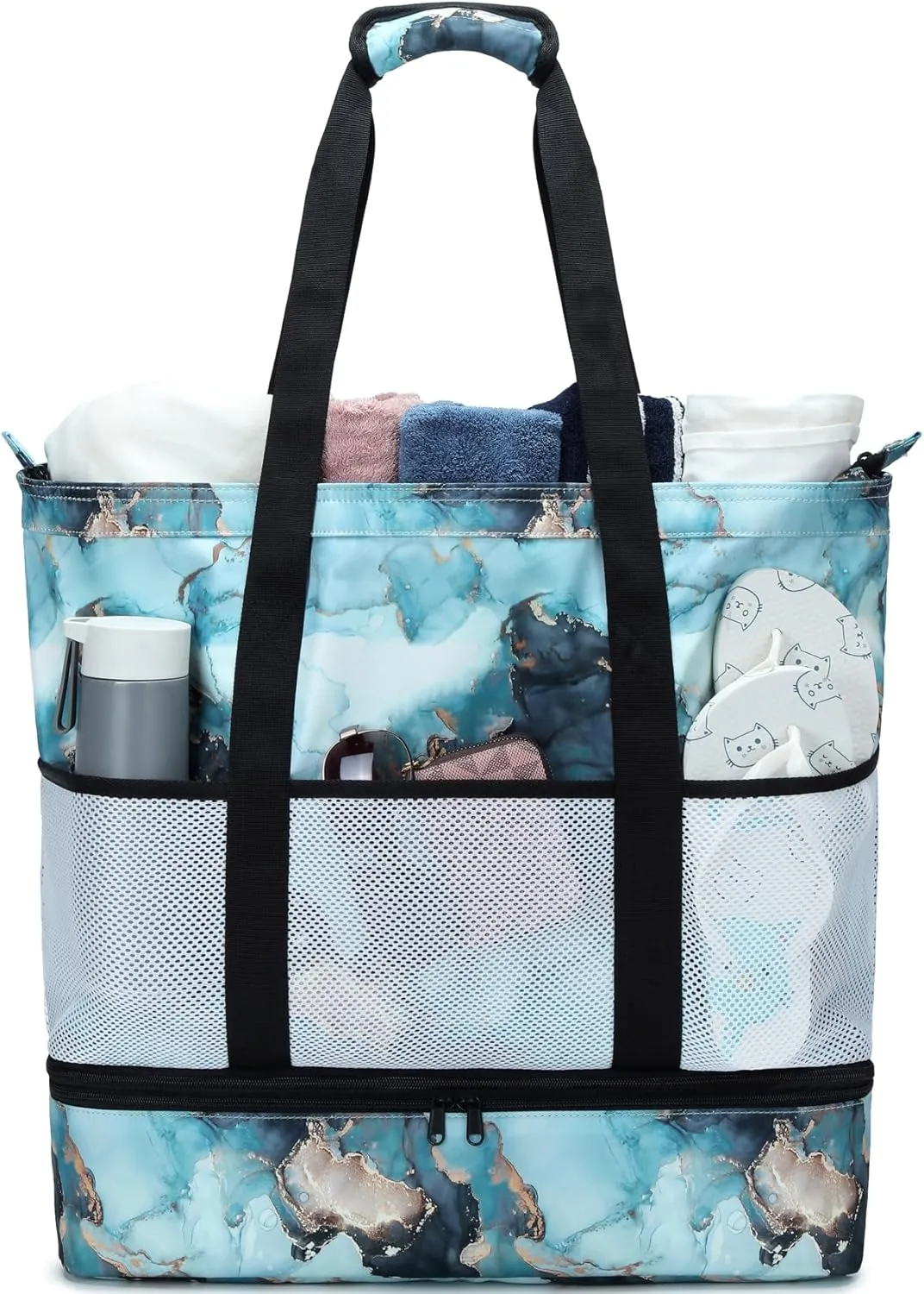 JIANYA Beach Bag Women Waterproof Sandproof Beach Tote Bags with Cooler Top Zipper Large Totes for Pool Travel Daily