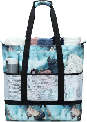 JIANYA Beach Bag Women Waterproof Sandproof Beach Tote Bags with Cooler Top Zipper Large Totes for Pool Travel Daily