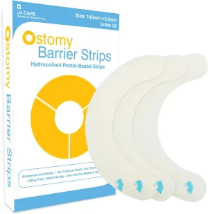 JJ CARE Ostomy Barrier Strips Pack of 20-5.62” Elastic Barrier Strips for Colostomy Bags, Latex-Free Skin Barrier Strips, Hydrocolloid Skin Barrier Strips for Stoma Bags, Waterproof & Moldable