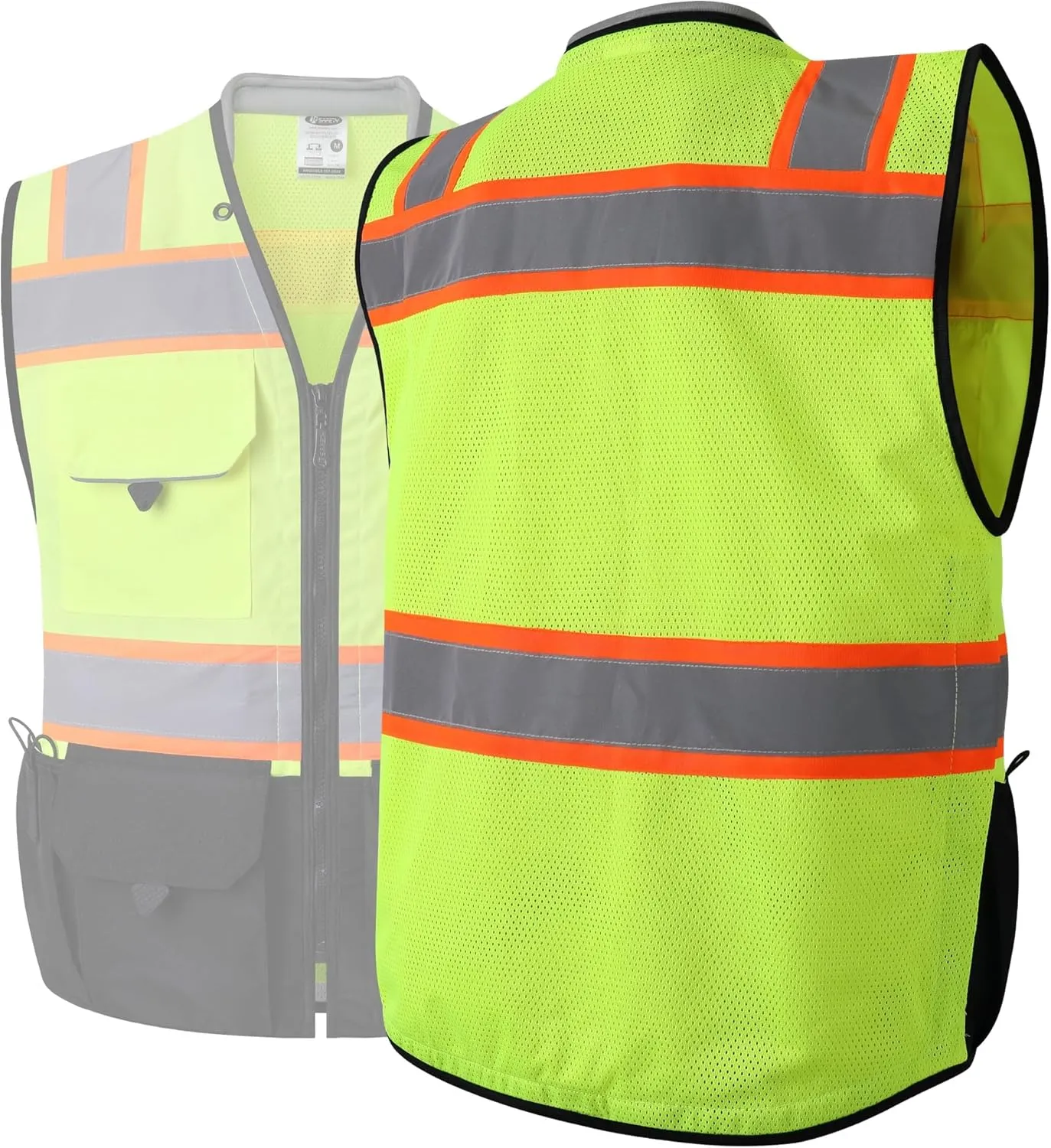 JKSafety Hi-Vis Unisex Surveyor Safety Vest Heavy Duty PPE Inner Pockets ANSI/ISEA Compliant (188-YBlk L)