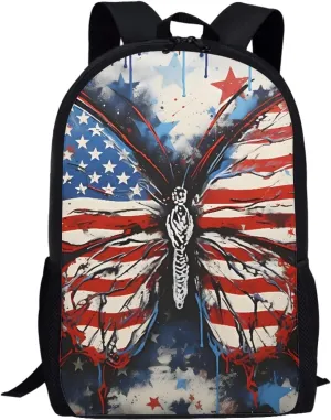 JooMeryer School Bags Backpack for Teens Childs Boys Girls 3D Animal Printed Casual Travel Knapsack Laptop Rucksack,American Flag Butterfly
