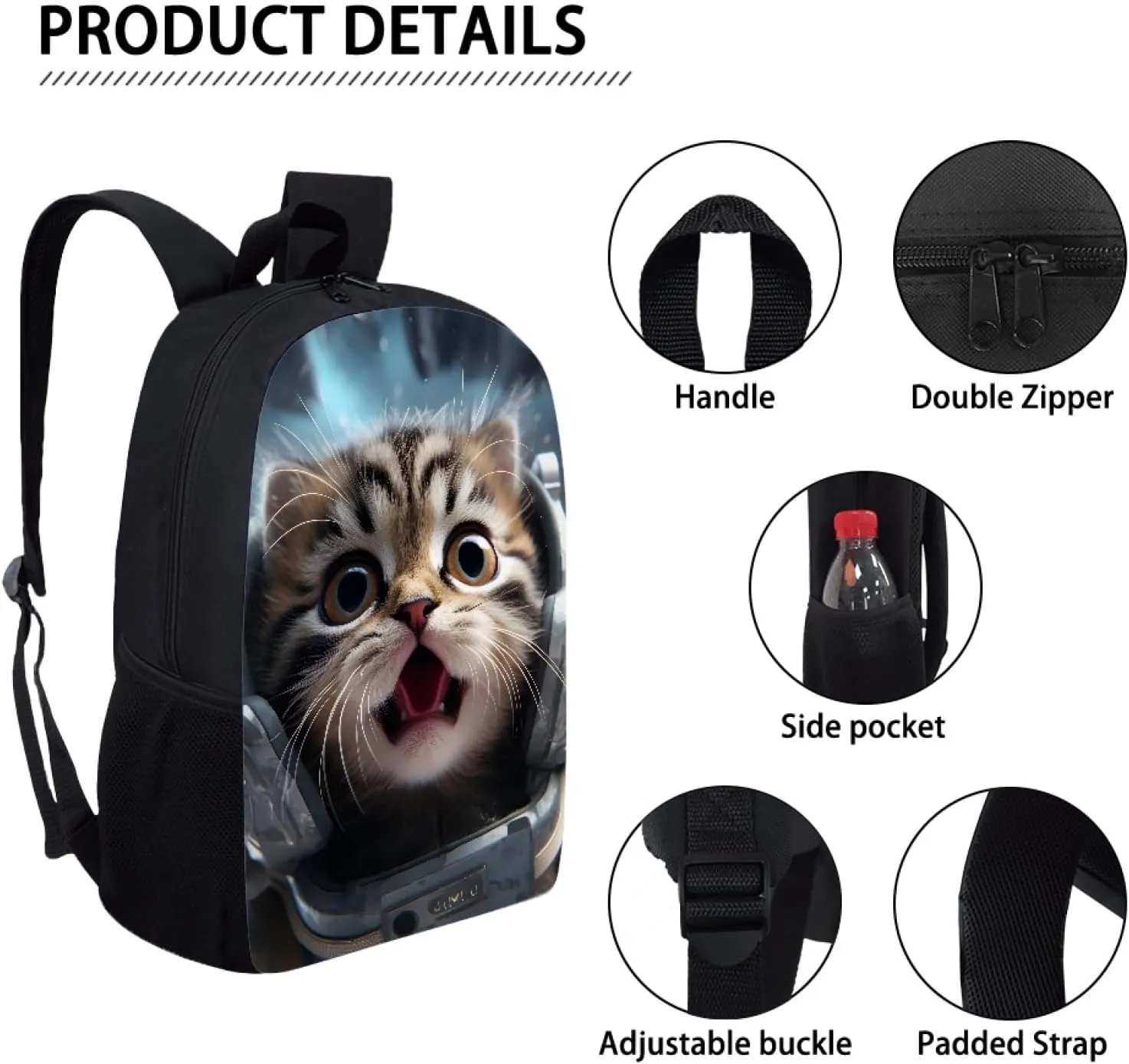JooMeryer School Bags Backpack for Teens Childs Boys Girls 3D Animal Printed Casual Travel Knapsack Laptop Rucksack,Astronaut Cat