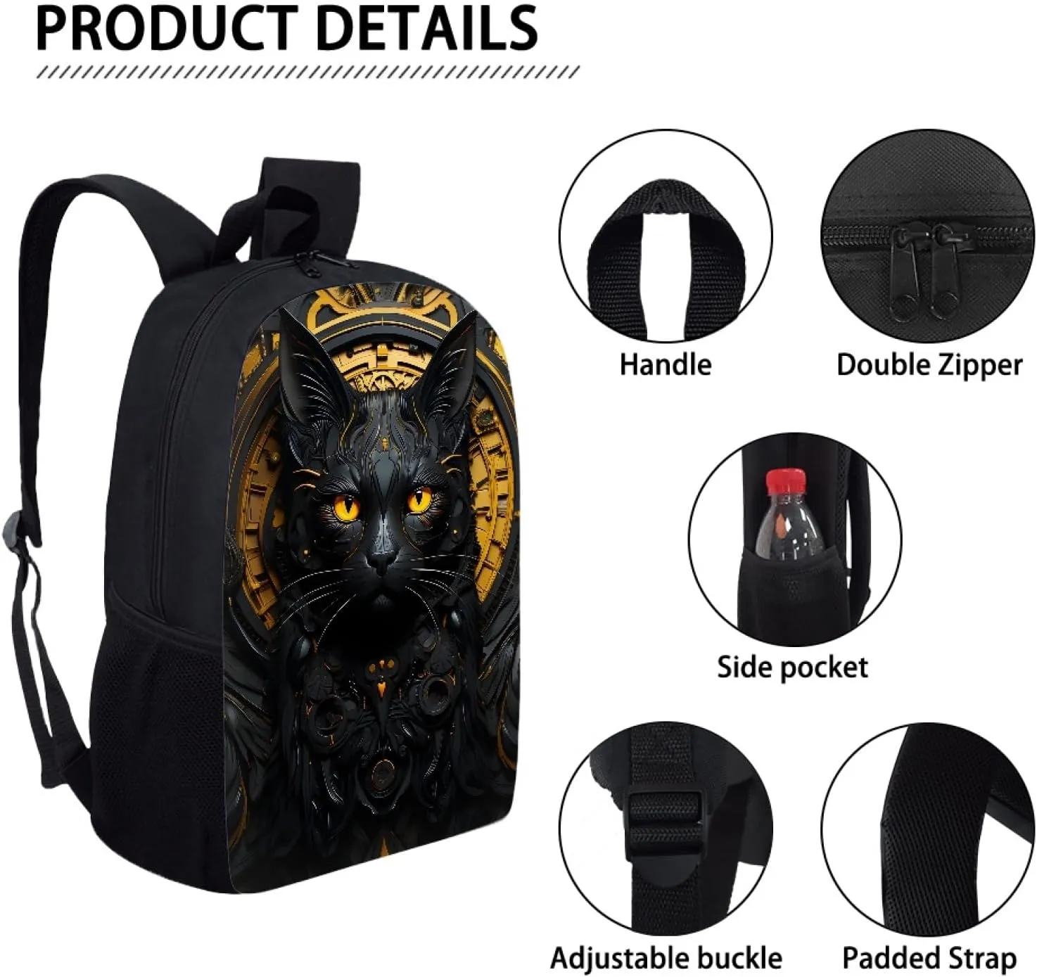 JooMeryer School Bags Backpack for Teens Childs Boys Girls 3D Animal Printed Casual Travel Knapsack Laptop Rucksack,Black Cat Gears