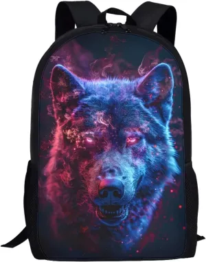 JooMeryer Wolf Backpack for Kids, School Bag Daypack Bag Book Bags Travel Backpack Rucksack Knapsack for Men Boy,Black Blue Wolf Head