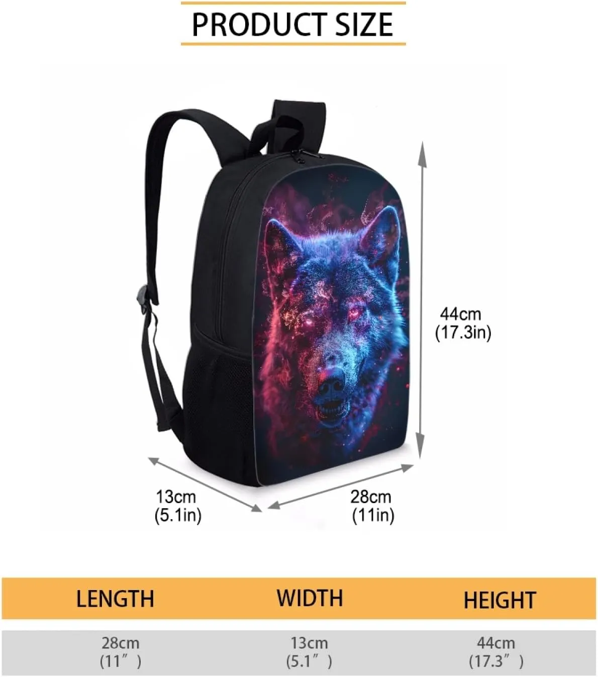JooMeryer Wolf Backpack for Kids, School Bag Daypack Bag Book Bags Travel Backpack Rucksack Knapsack for Men Boy,Black Blue Wolf Head