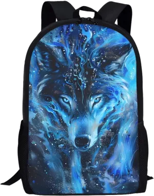 JooMeryer Wolf Backpack for Kids, School Bag Daypack Bag Book Bags Travel Backpack Rucksack Knapsack for Men Boy,Blue Smoke Wolf