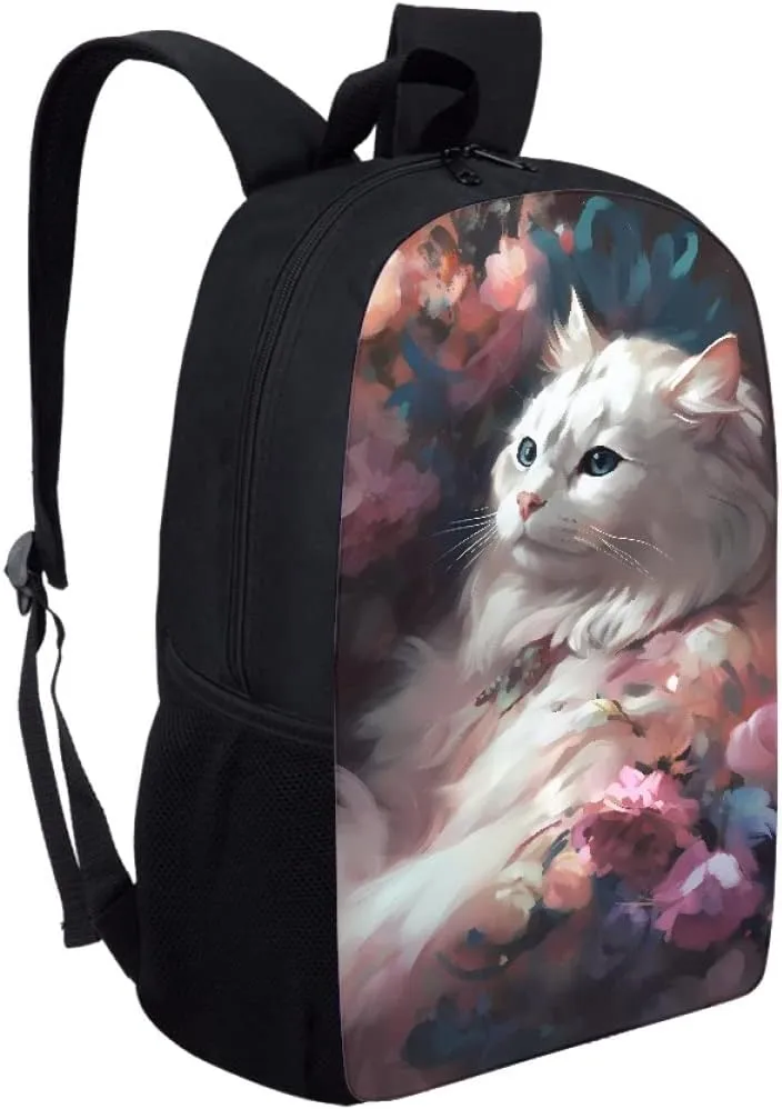 JooMeryer Wolf Backpack for Kids, School Bag Daypack Bag Book Bags Travel Backpack Rucksack Knapsack for Men Boy,Cat Flower