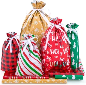 JOYIN 36 PCS Christmas Drawstring Bags - Assorted Styles for Xmas Holiday Party Favors and Gift Wrapping
