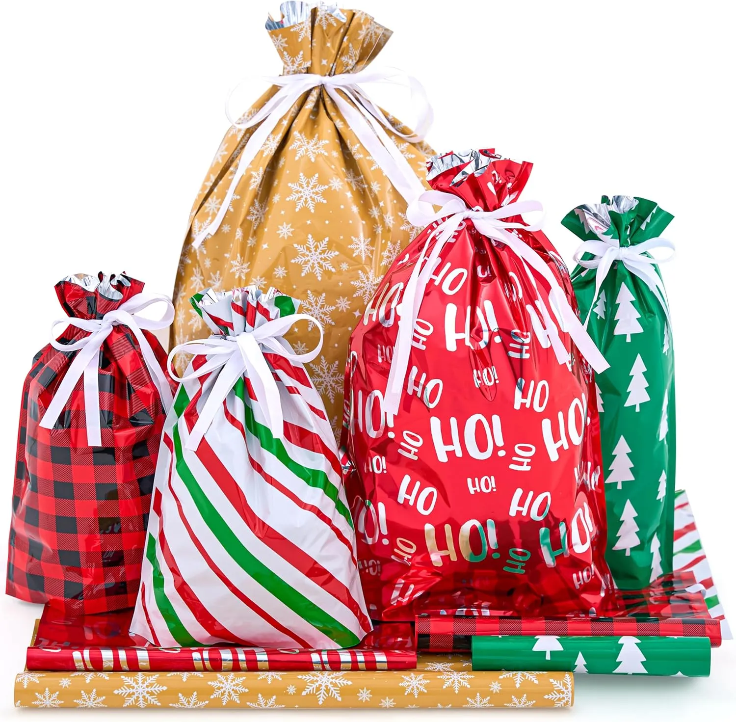 JOYIN 36 PCS Christmas Drawstring Bags - Assorted Styles for Xmas Holiday Party Favors and Gift Wrapping
