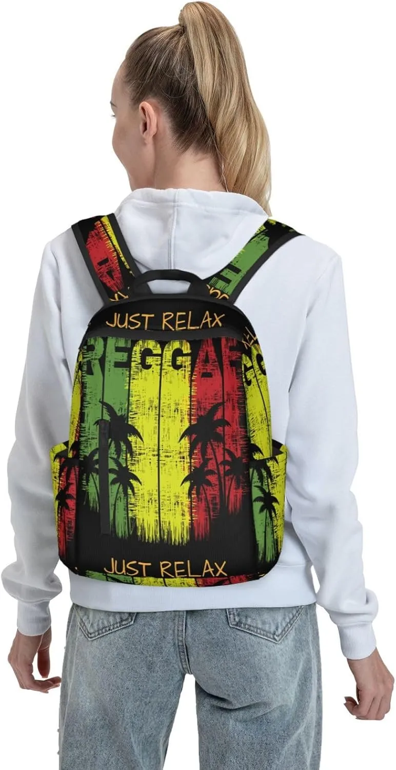 Just Relax Reggae Casual Backpacks Laptop Backpack Outdoor Travel Rucksack Sport Carry-On Daypack Lightweight Bag with Multi-Pockets