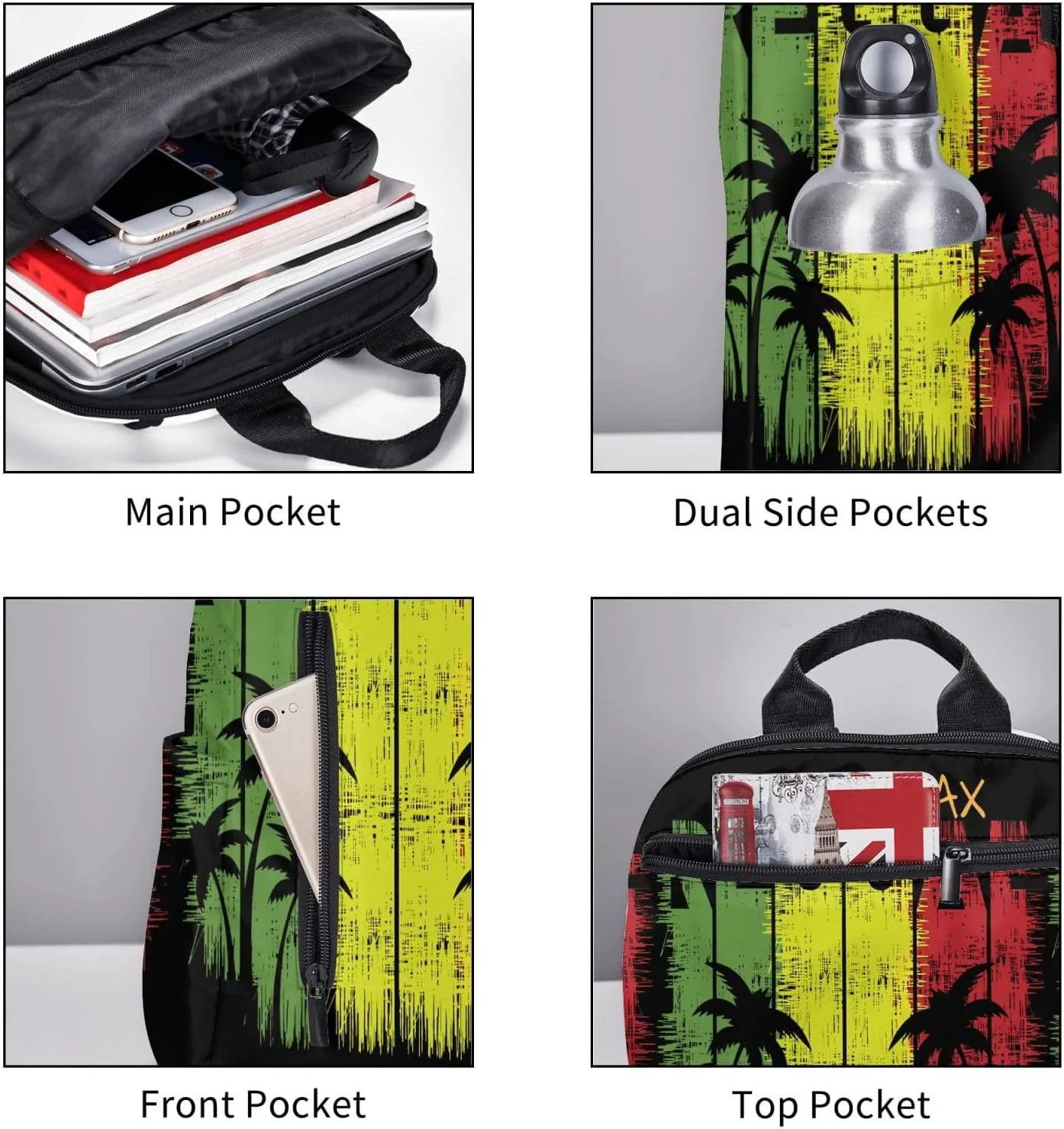Just Relax Reggae Casual Backpacks Laptop Backpack Outdoor Travel Rucksack Sport Carry-On Daypack Lightweight Bag with Multi-Pockets