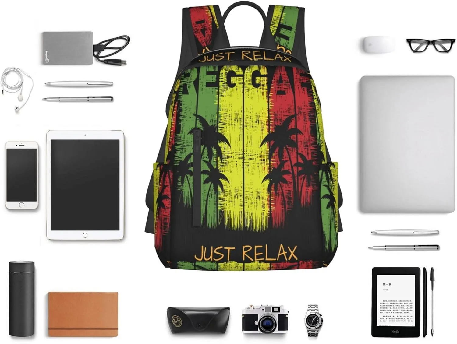 Just Relax Reggae Casual Backpacks Laptop Backpack Outdoor Travel Rucksack Sport Carry-On Daypack Lightweight Bag with Multi-Pockets
