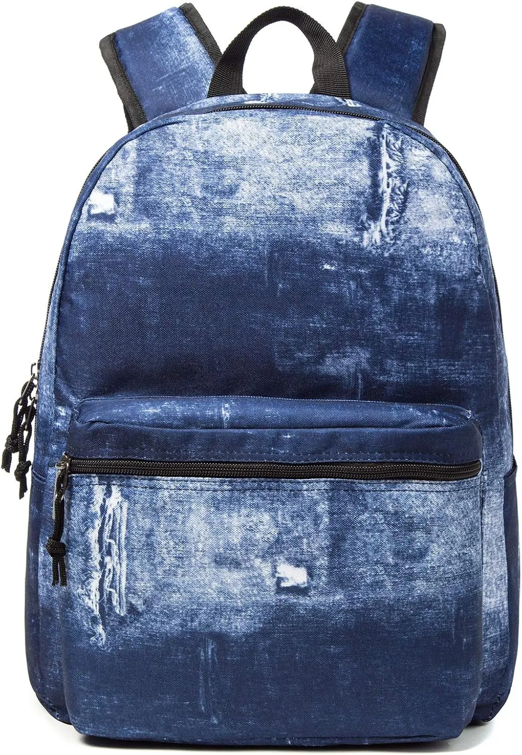 K-Cliffs Classic Backpack Basic Student Campus Daypack Simple Travel Rucksack with Chromebook Laptop Pocket Water Bottle Holder Padded Straps Printed Blue Jeans Pattern