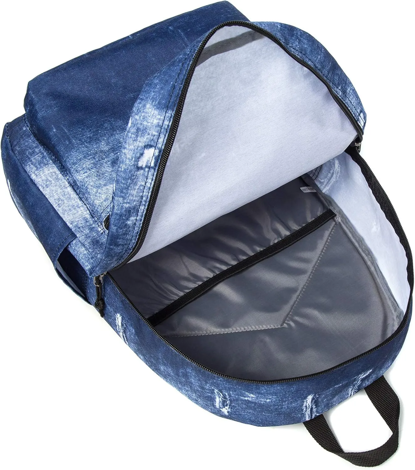 K-Cliffs Classic Backpack Basic Student Campus Daypack Simple Travel Rucksack with Chromebook Laptop Pocket Water Bottle Holder Padded Straps Printed Blue Jeans Pattern