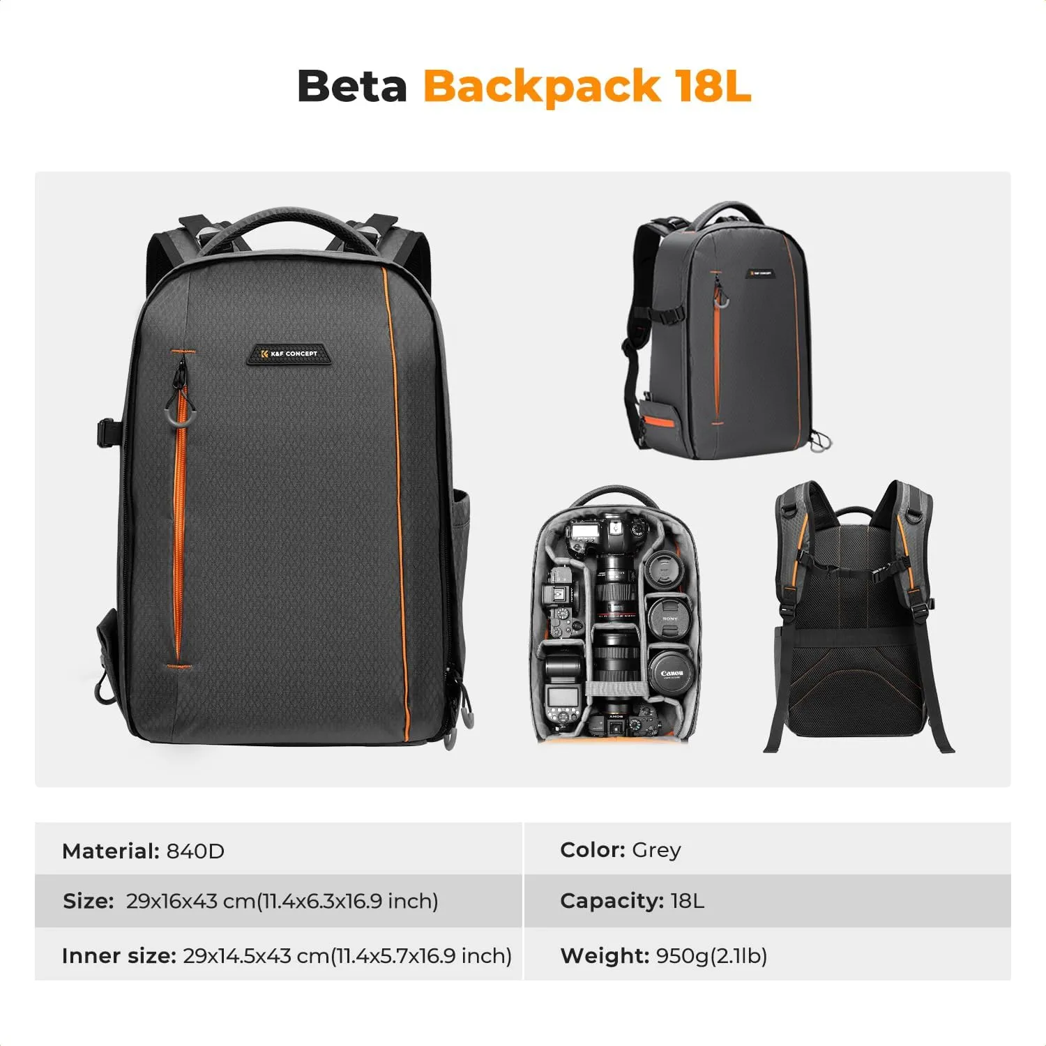 K&F Concept Camera Backpack for Photographers Large Waterproof Photography Camera Bag with Laptop/Tripod Compartment for Men Women