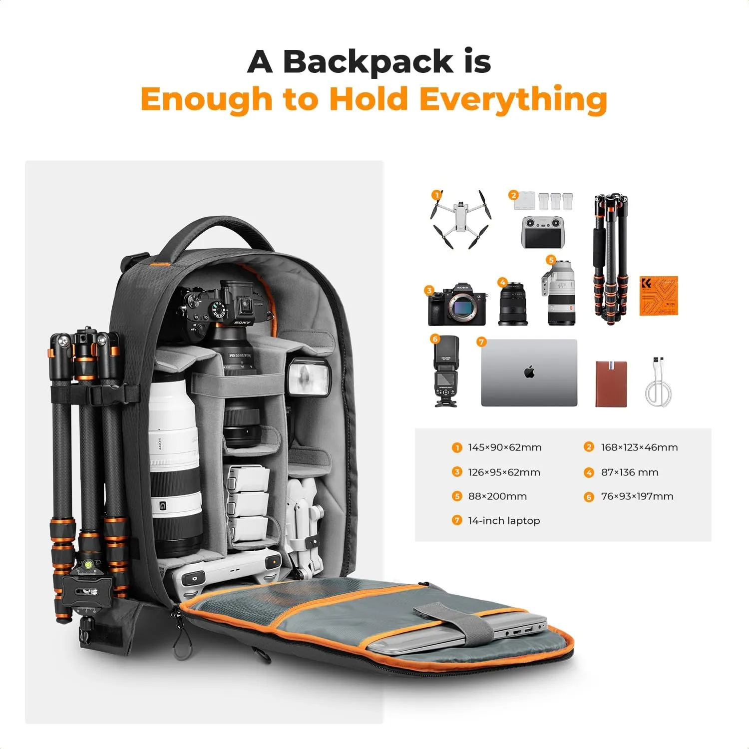 K&F Concept Camera Backpack for Photographers Large Waterproof Photography Camera Bag with Laptop/Tripod Compartment for Men Women