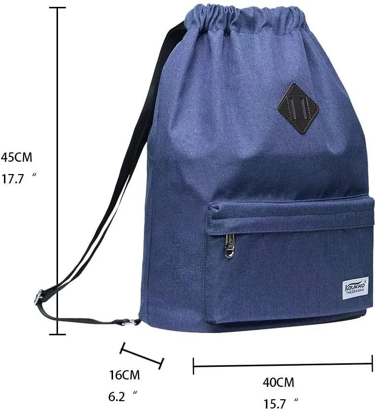 KAUKKO Drawstring Sports Backpack Gym Yoga Bag Shoulder Rucksack for Men and Women(K1031 Blue)