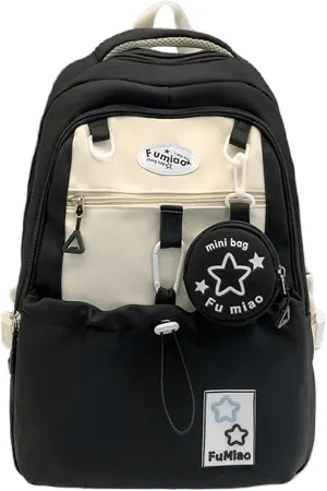 Kawaii Backpack Double Shoulder Straps Large Capacity Japanese Style Dopamine Color Daypack for Men and Women Fits Laptops Up to 15.6" (Black)