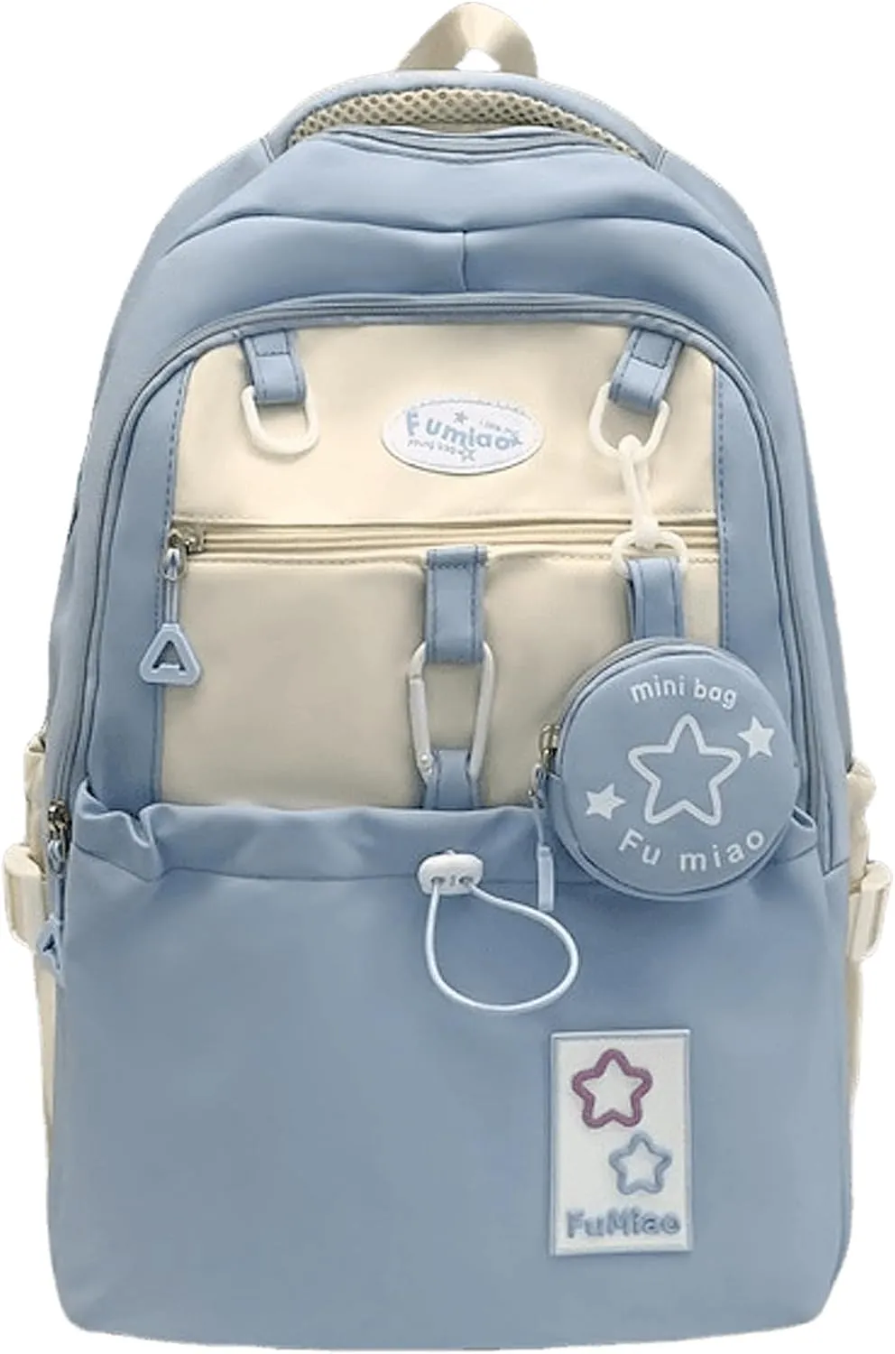 Kawaii Backpack Double Shoulder Straps Large Capacity Japanese Style Dopamine Color Daypack for Men and Women Fits Laptops Up to 15.6" (Blue)