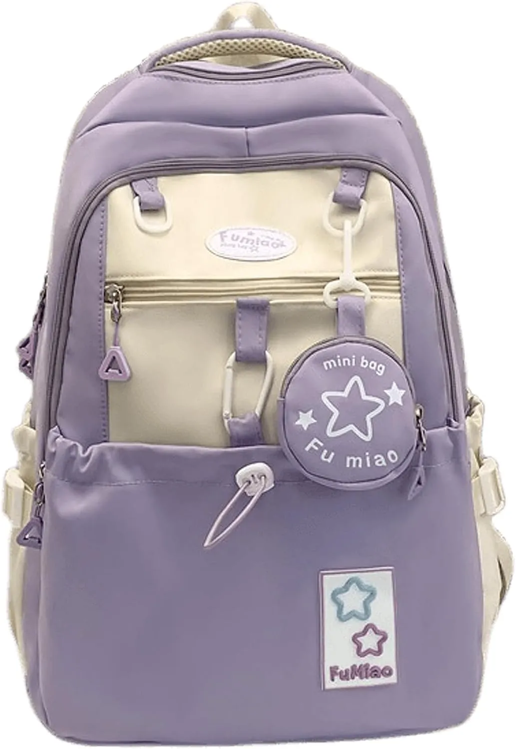 Kawaii Backpack Double Shoulder Straps Large Capacity Japanese Style Dopamine Color Daypack for Men and Women Fits Laptops Up to 15.6" (Purple)
