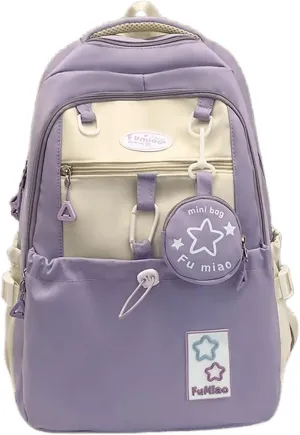 Kawaii Backpack Double Shoulder Straps Large Capacity Japanese Style Dopamine Color Daypack for Men and Women Fits Laptops Up to 15.6" (Purple)
