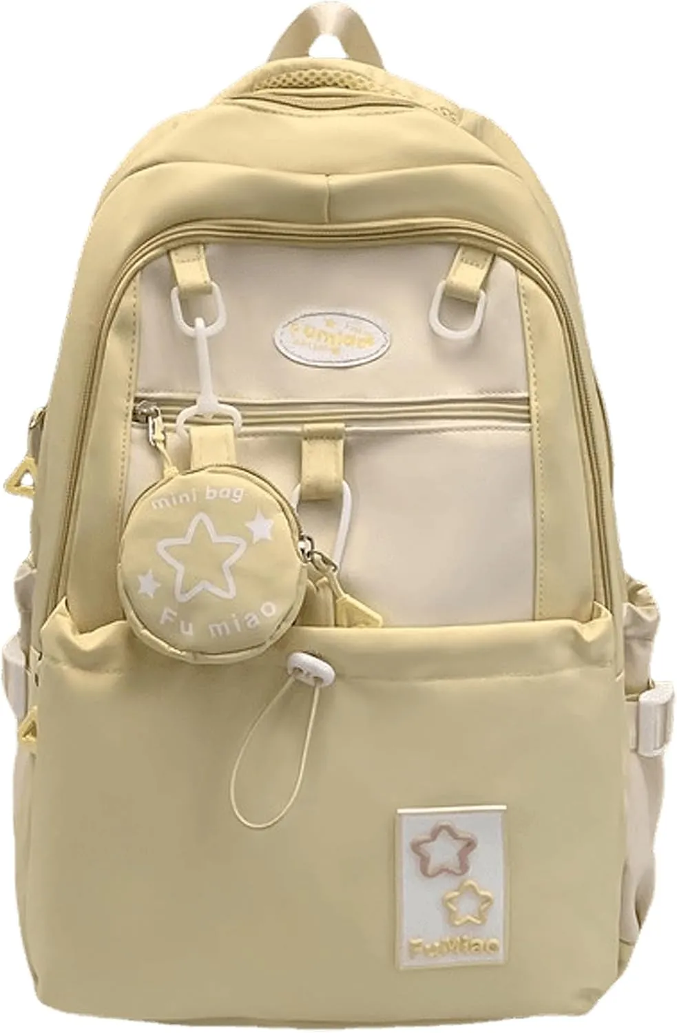 Kawaii Backpack Double Shoulder Straps Large Capacity Japanese Style Dopamine Color Daypack for Men and Women Fits Laptops Up to 15.6" (Yellow)