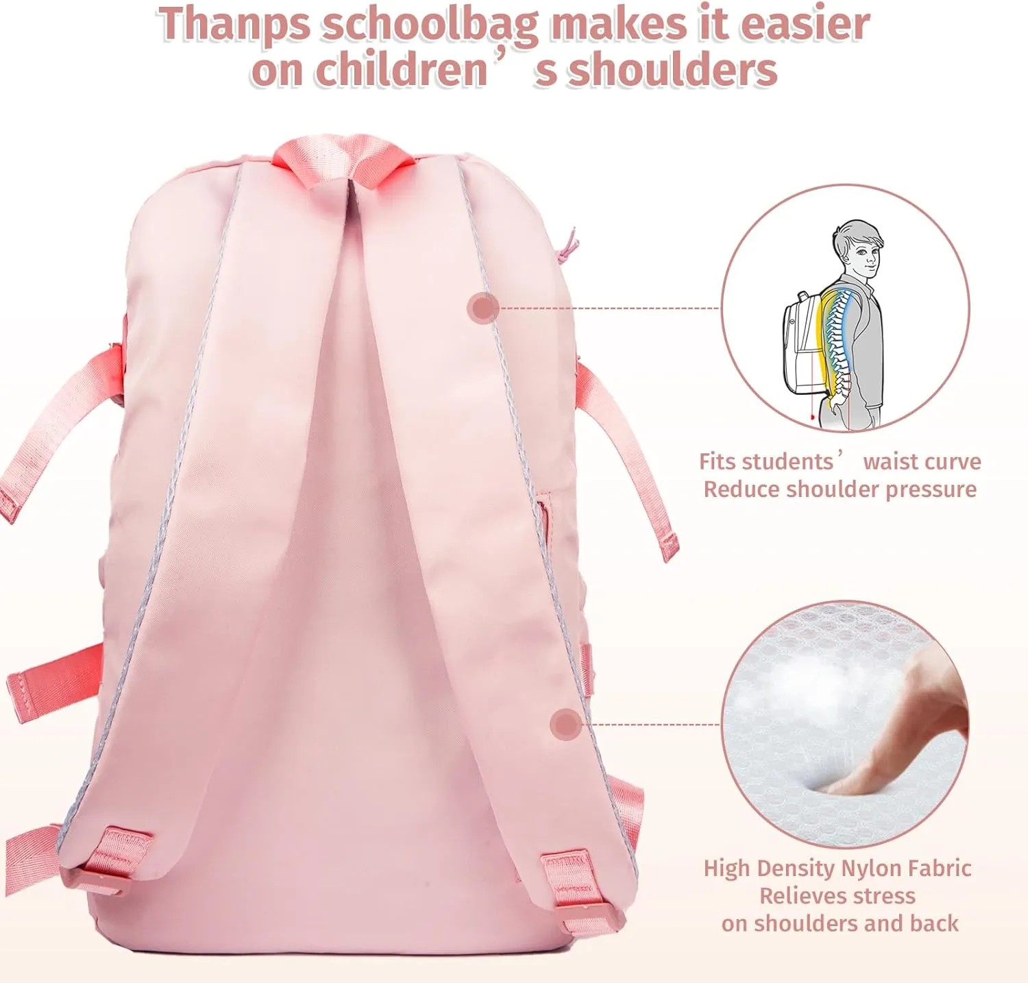 Kawaii Backpack for Girls, Cute Aesthetic Backpack with Pin Accessories Plush Pendant for School Girl Bookbag (Pink-2)