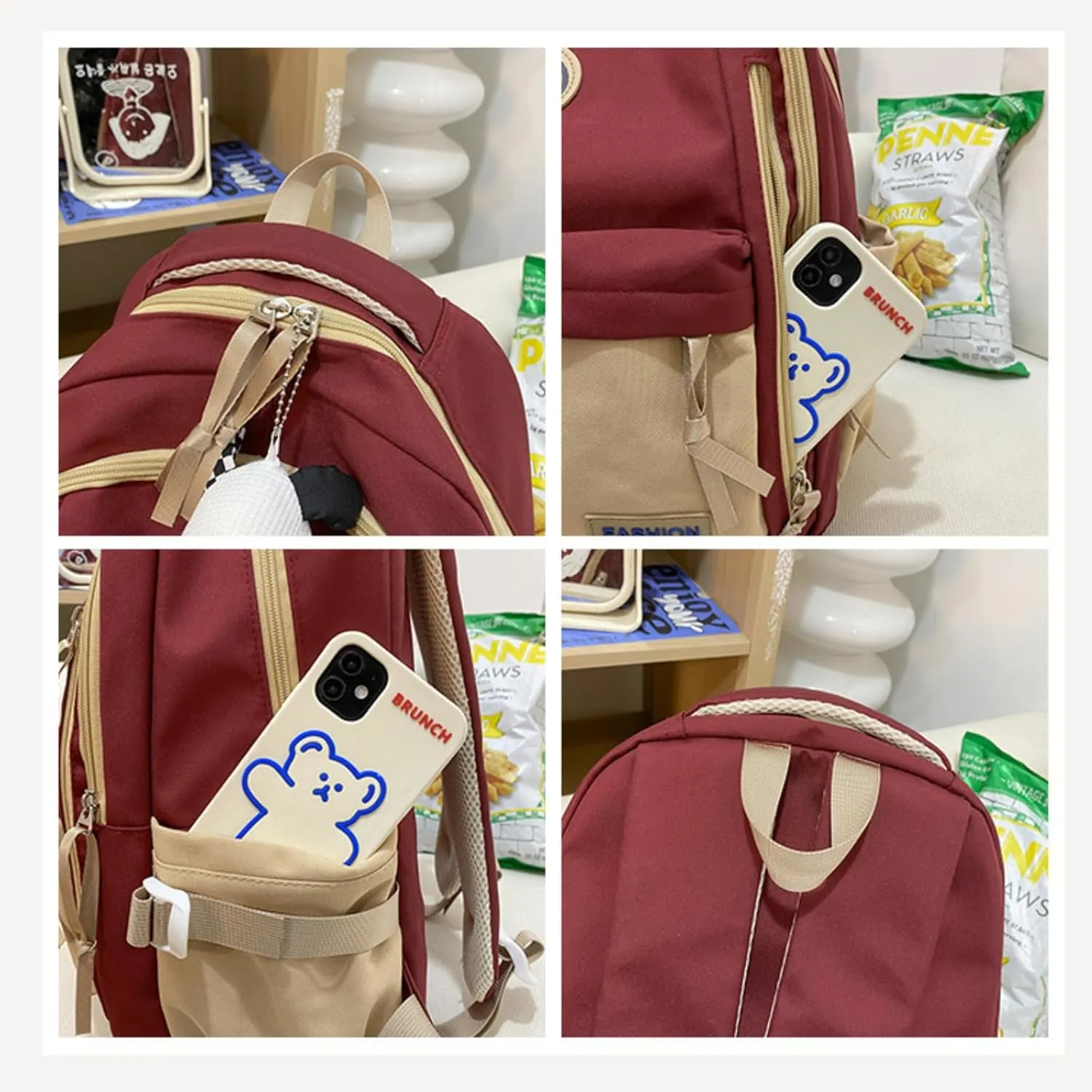 Kawaii Backpack with Cute Accessories Pendant Travel Casual Daypack Large Outdoor Laptop Bag Waterproof (Green)