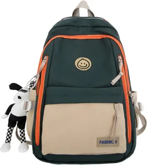 Kawaii Backpack with Cute Accessories Pendant Travel Casual Daypack Large Outdoor Laptop Bag Waterproof (Green)