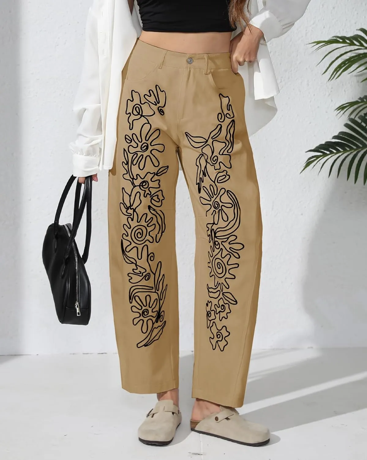 Kedera Embroidered Jeans for Women 2025 Baggy Boyfriend Jeans Barrel Leg Horseshoe Jeans Women Vintage Mid Rise Jeans