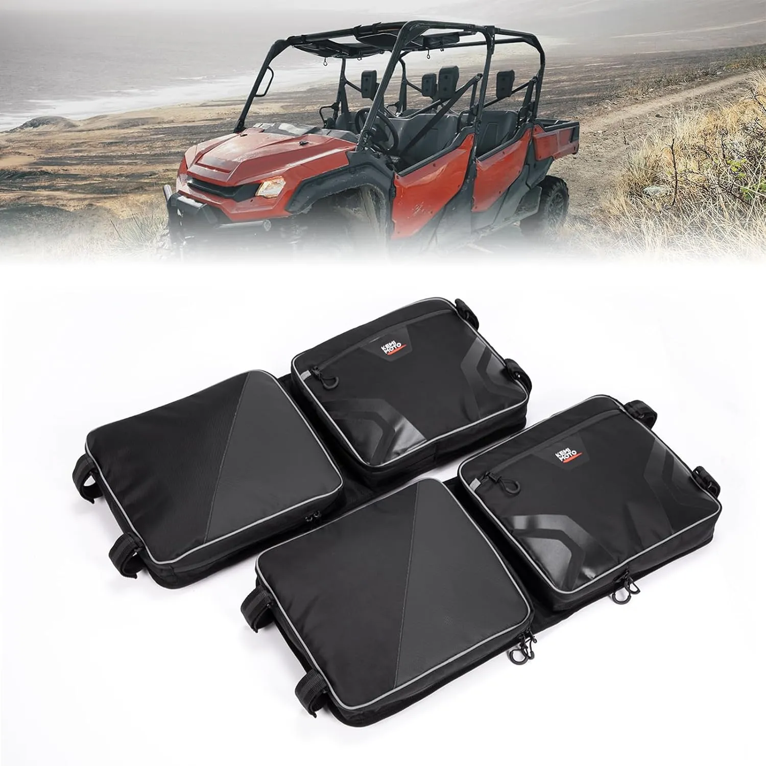 KEMIMOTO UTV Large Storage Roof Bag Compatible with Pioneer 1000 3P 6P/Polaris RZR XP 4 1000/Uforce 1000,1680D Oxford Fabric with Several Pockets Water-Resistant Overhead Storage Bags (2 Pack)