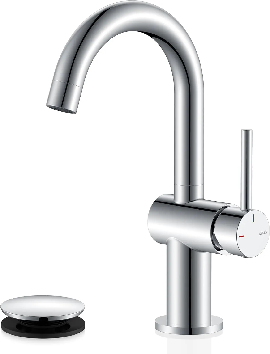 KENES Polished Chrome Bathroom Faucets Single Handle Modern Prep Wet Bar Sink Faucets Bathroom Sink Faucet with Drain Assembly & Deck Plate, Farmhouse RV Camper Outdoor Utility Faucet, KE-9005B-5