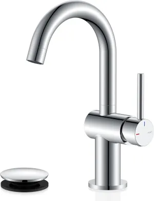 KENES Polished Chrome Bathroom Faucets Single Handle Modern Prep Wet Bar Sink Faucets Bathroom Sink Faucet with Drain Assembly & Deck Plate, Farmhouse RV Camper Outdoor Utility Faucet, KE-9005B-5