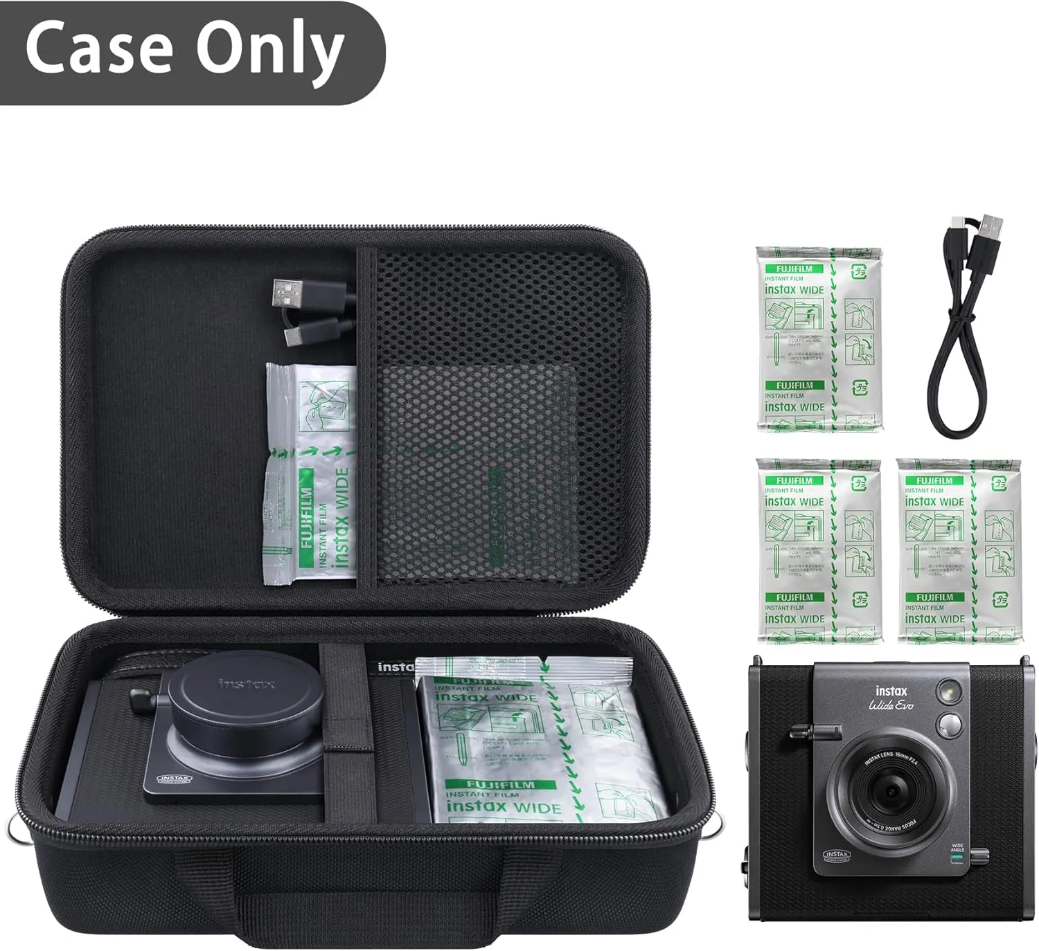 khanka for Fujifilm INSTAX Wide EVO 2-in-1 Instant Film Camera and Printer Travel Case,Black(Case Only,with Shoulder Strap)