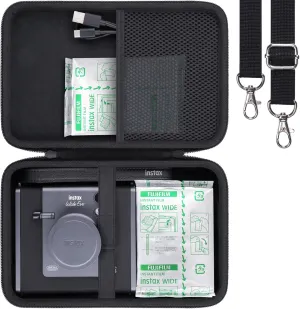 khanka for Fujifilm INSTAX Wide EVO 2-in-1 Instant Film Camera and Printer Travel Case,Black(Case Only,with Shoulder Strap)