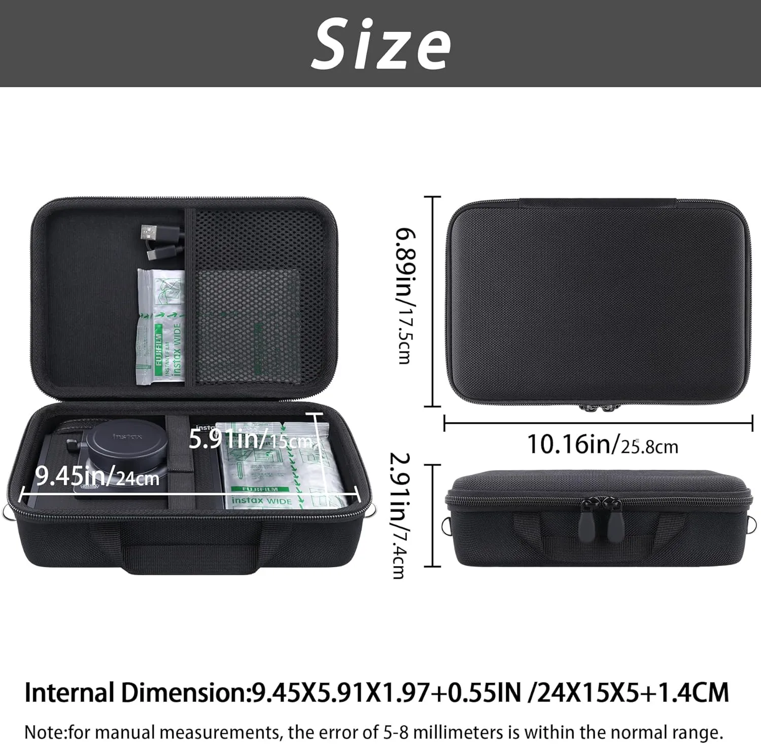 khanka for Fujifilm INSTAX Wide EVO 2-in-1 Instant Film Camera and Printer Travel Case,Black(Case Only,with Shoulder Strap)