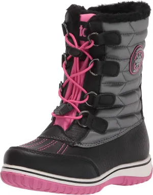 Khombu Boy's Toast Totes Kids Snow Elastic Lace Toggle Closure (Noah) All-Weather Insulated Winter Boots Built for Comfort, Durability-Keeps Feet Warm & Dry PINK4_13M, Black/Pink, 13 Big