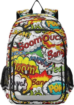 Kids Backpack for Boys Girls Bookbags Elementary Backpack Speech Bubble School Bags Travel Daypack Lightweight Waterproof with Reflective Strip