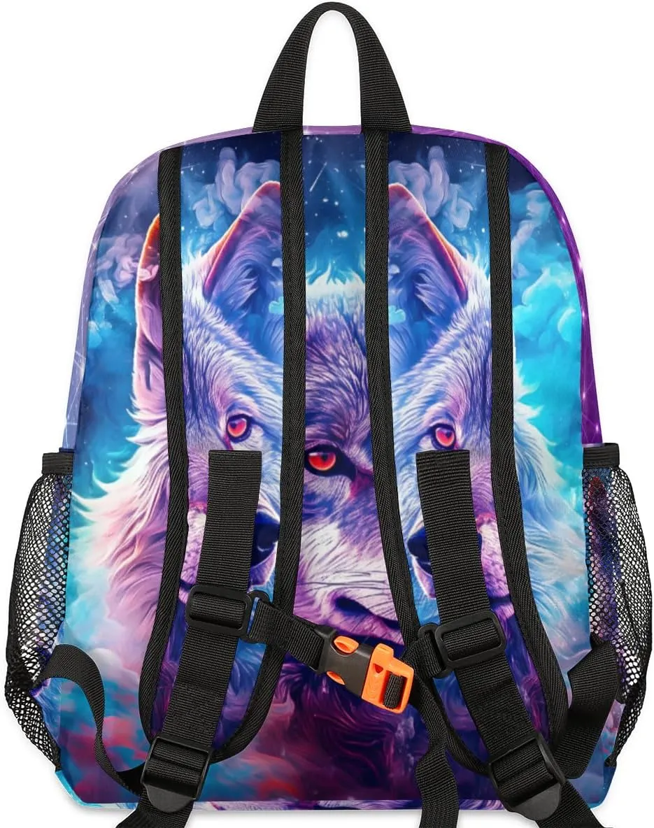 Kids Backpack for Boys Wolf Cute Animal Boys School Backpacks Teens, Kindergarten Elementary Kids Toddler Bookbag Mochilas Escolares Para Niñas 12in Mini Preschool Cute Starry Sky Travel Backpack