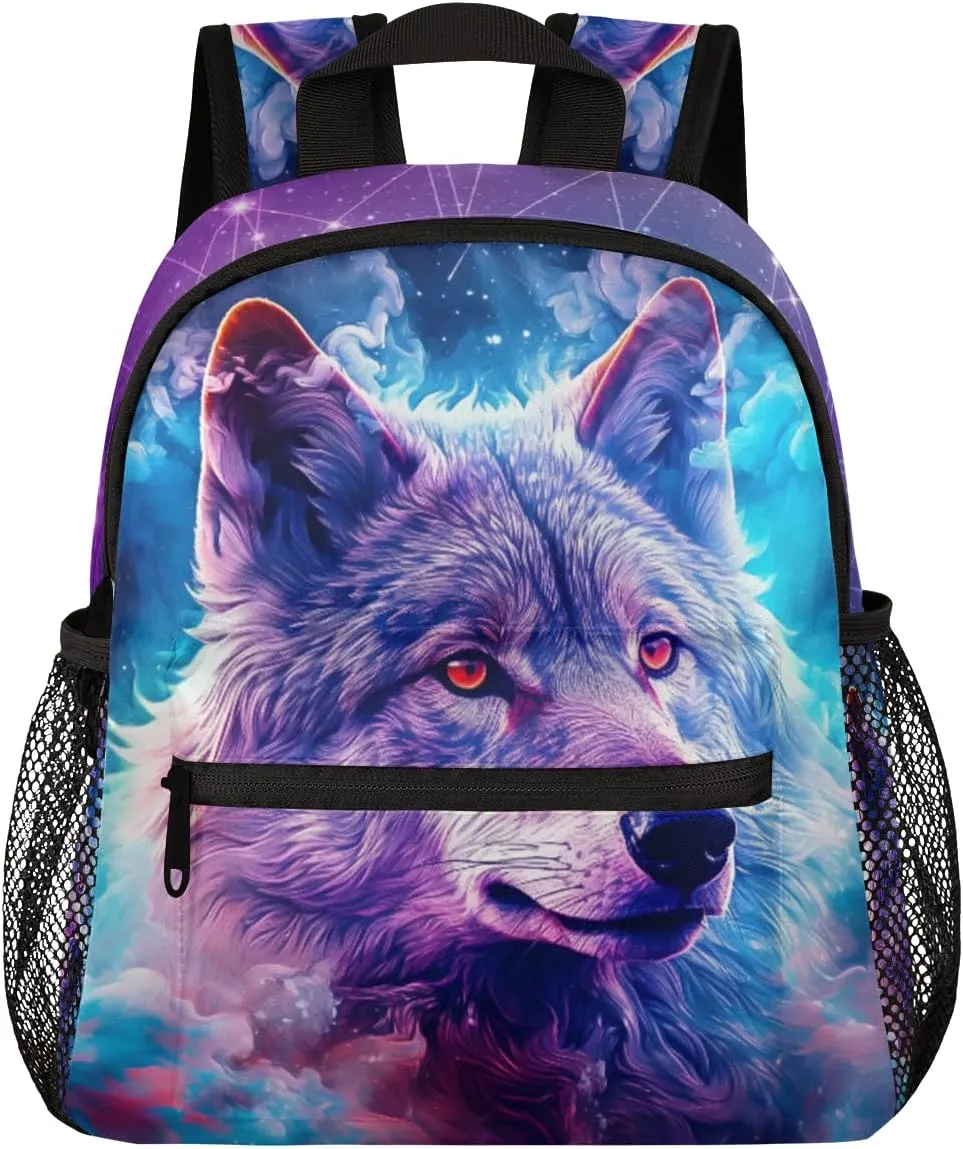 Kids Backpack for Boys Wolf Cute Animal Boys School Backpacks Teens, Kindergarten Elementary Kids Toddler Bookbag Mochilas Escolares Para Niñas 12in Mini Preschool Cute Starry Sky Travel Backpack