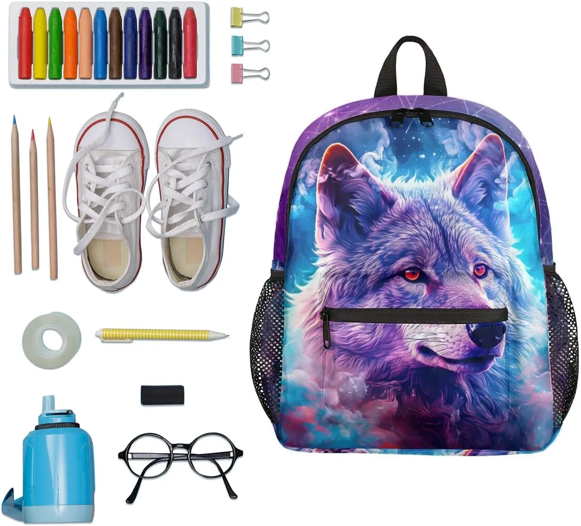 Kids Backpack for Boys Wolf Cute Animal Boys School Backpacks Teens, Kindergarten Elementary Kids Toddler Bookbag Mochilas Escolares Para Niñas 12in Mini Preschool Cute Starry Sky Travel Backpack